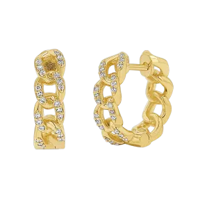 Diamond Cuban Link Huggies Hoop Earrings