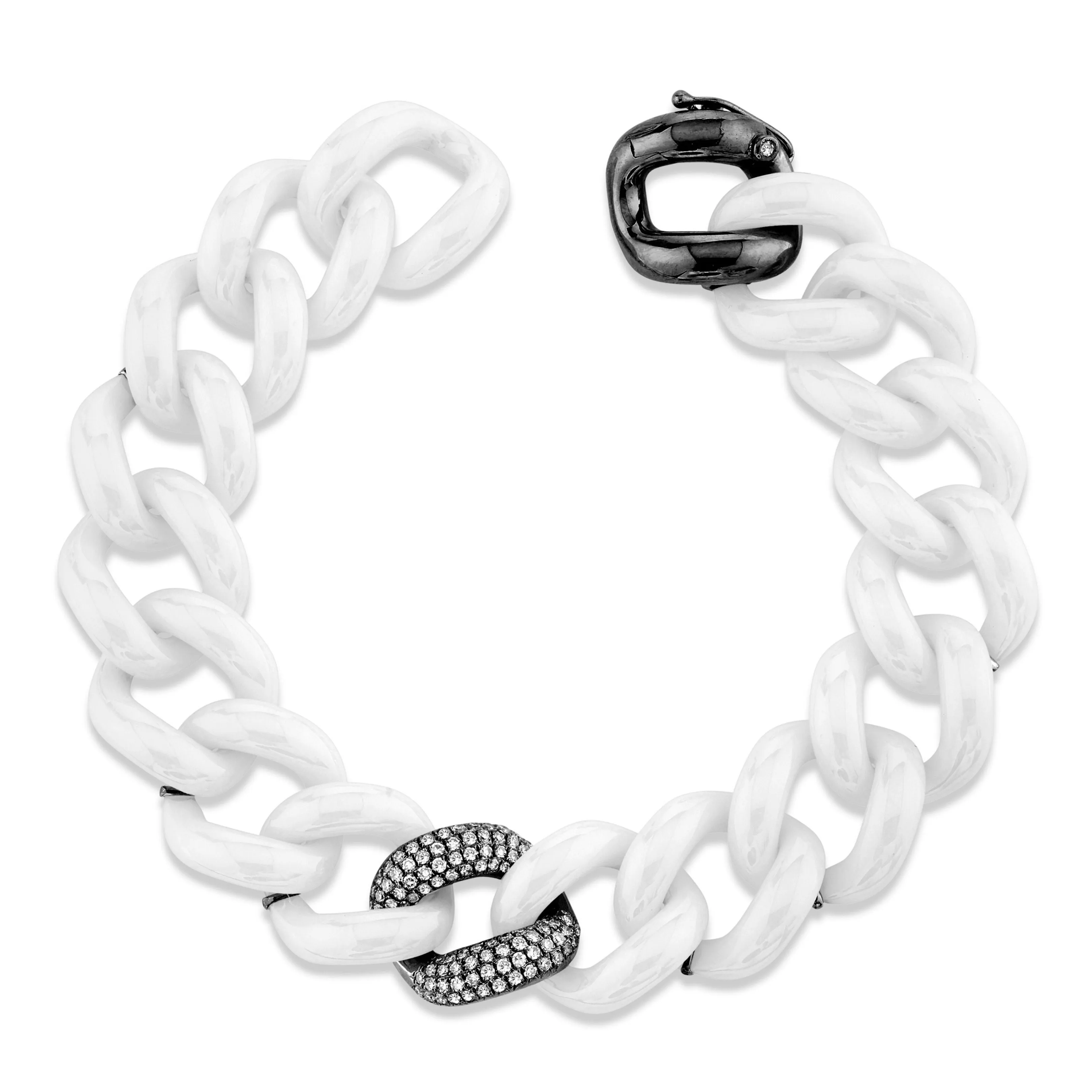 DIAMOND SINGLE PAVE WHITE CERAMIC JUMBO LINK BRACELET