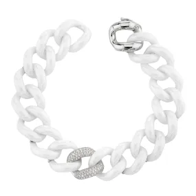 DIAMOND SINGLE PAVE WHITE CERAMIC JUMBO LINK BRACELET