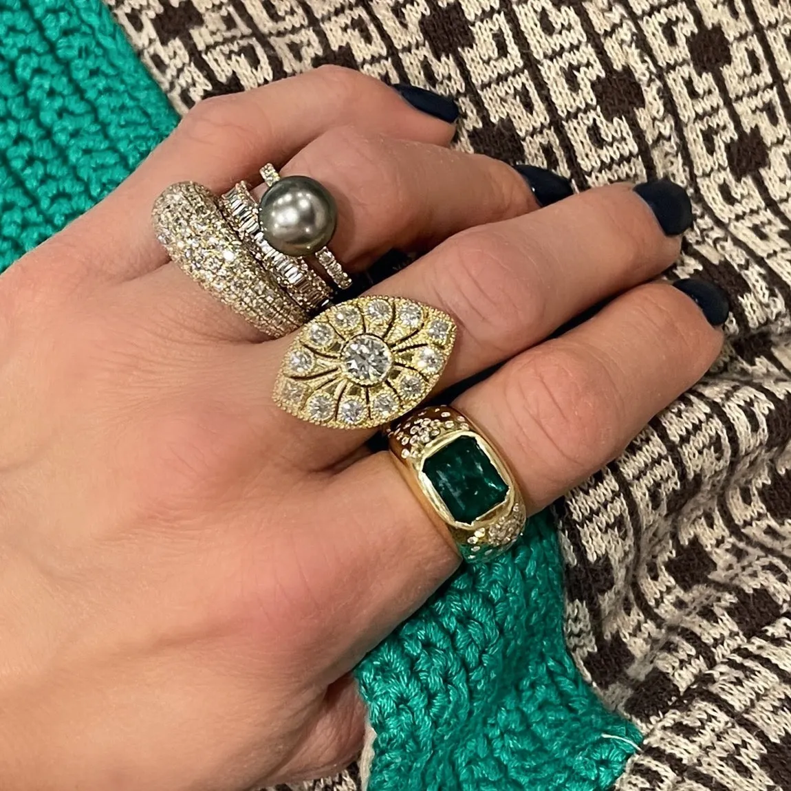 Emerald and Diamond Spray Dome Ring