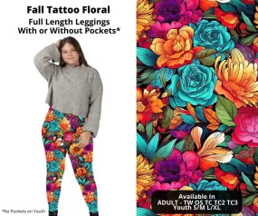 Fall Tattoo Floral Full Length Leggings w/ Pockets by ML&M