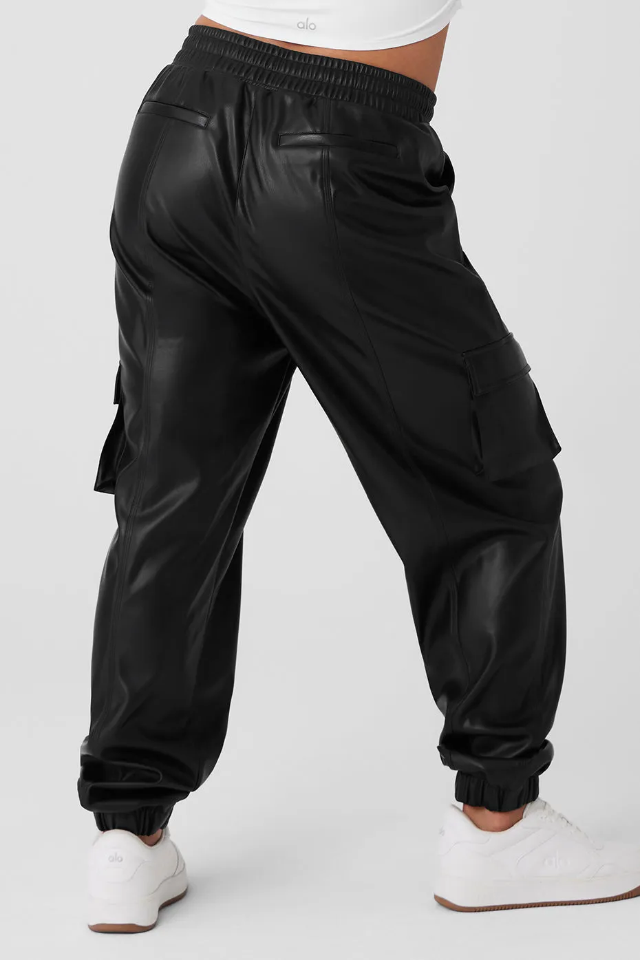 Faux Leather Power Hour Jogger - Black