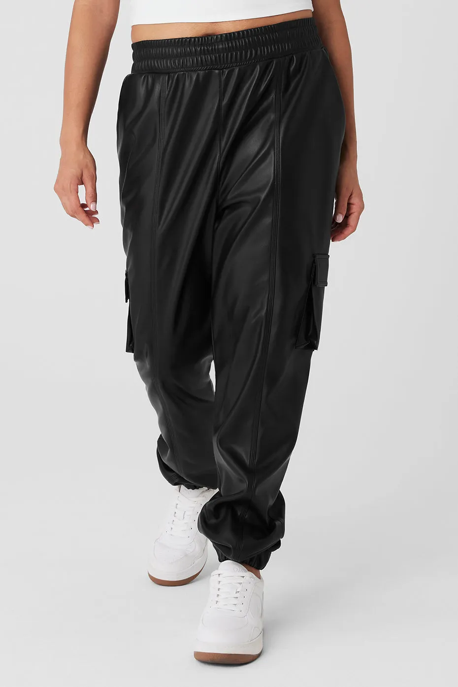 Faux Leather Power Hour Jogger - Black