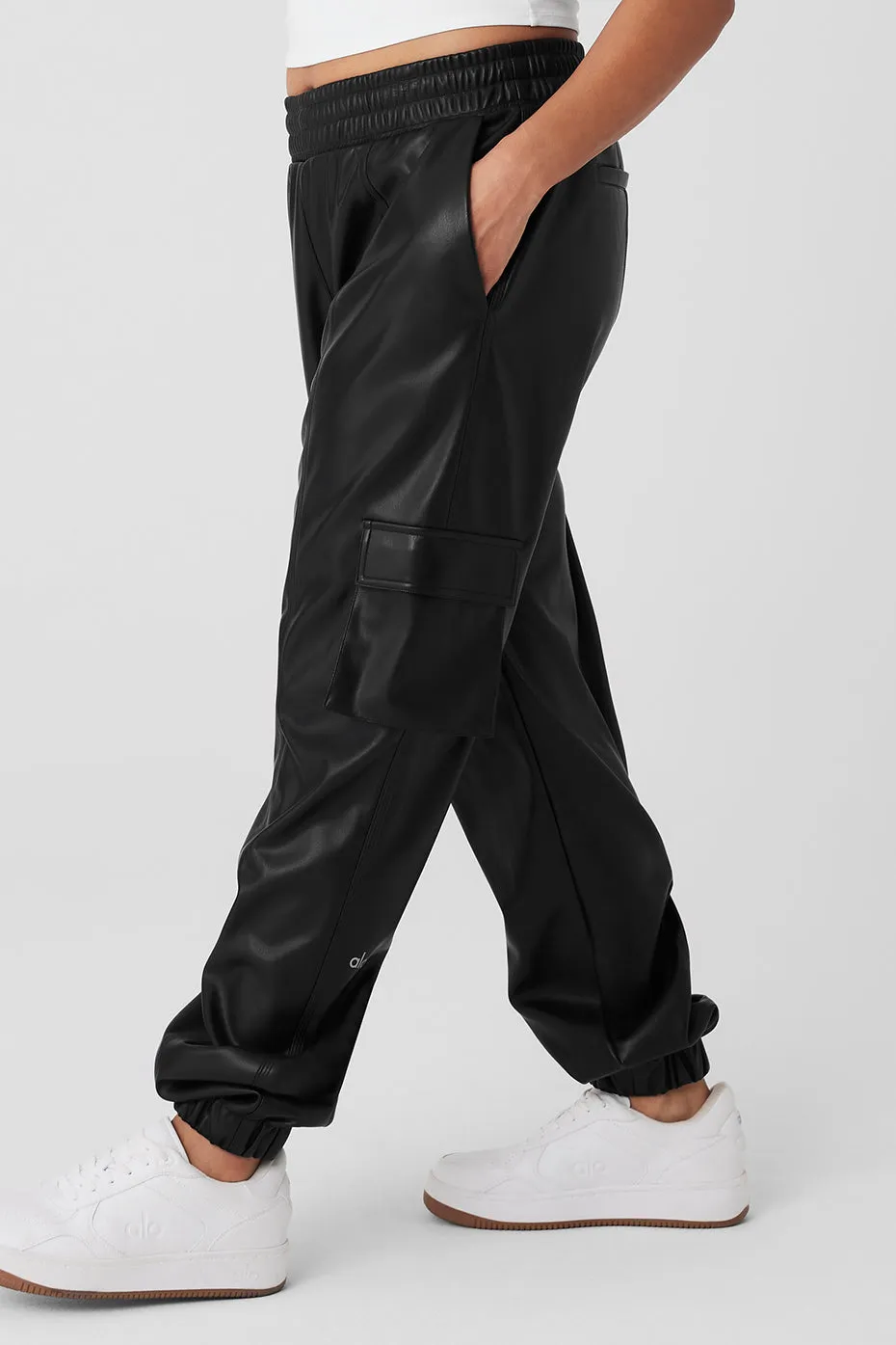 Faux Leather Power Hour Jogger - Black