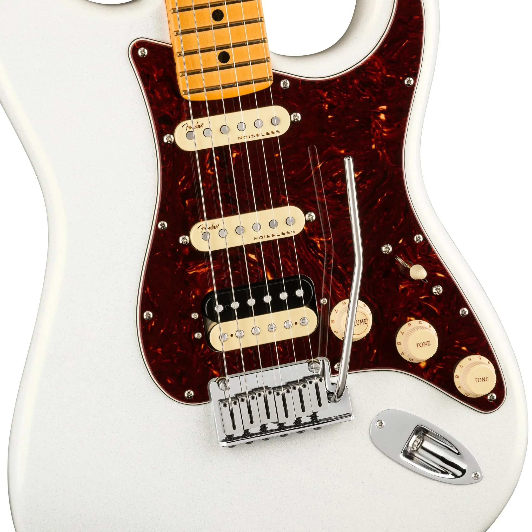 Fender American Ultra HSS Stratocaster Electric Guitar, Maple FB, Arctic Pearl