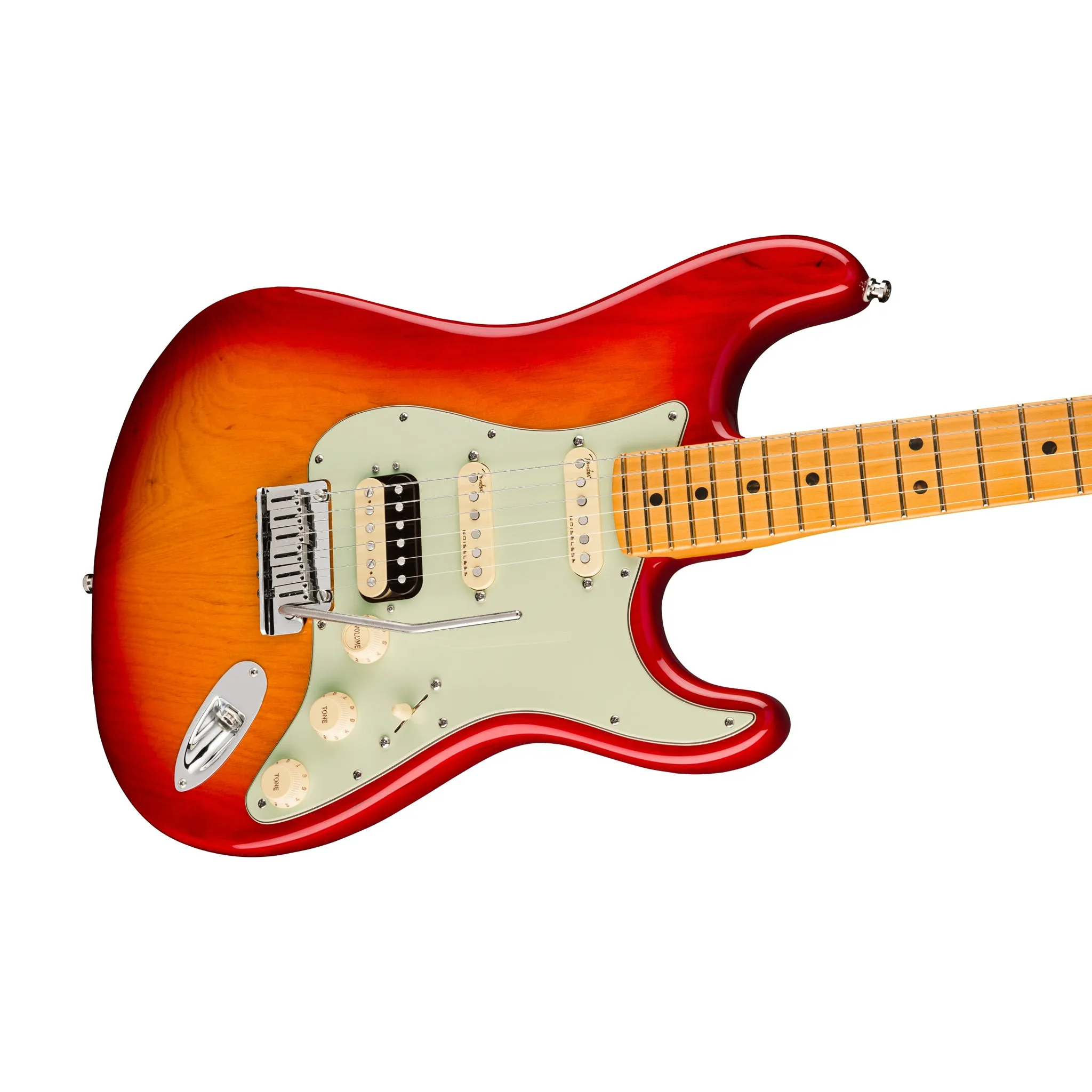 Fender American Ultra HSS Stratocaster Electric Guitar, Maple FB, Plasma Red Burst