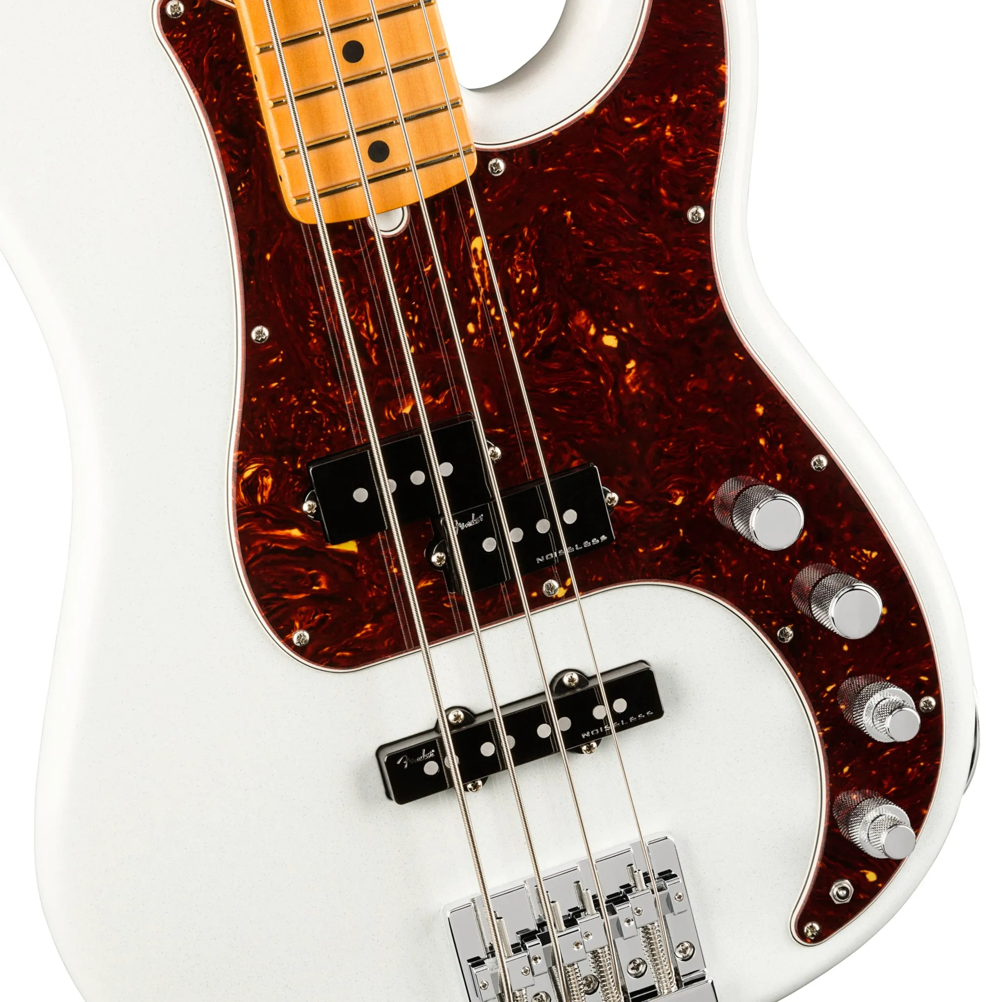 Fender American Ultra Precision Bass Guitar, Maple FB, Arctic Pearl (B-Stock)