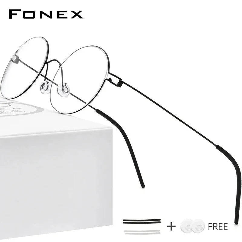 FONEX Screwless Eyewear Optical Eyeglasses Frame Women Round Myopia Optical Denmark Korean Glasses Frame Men Titanium 98607