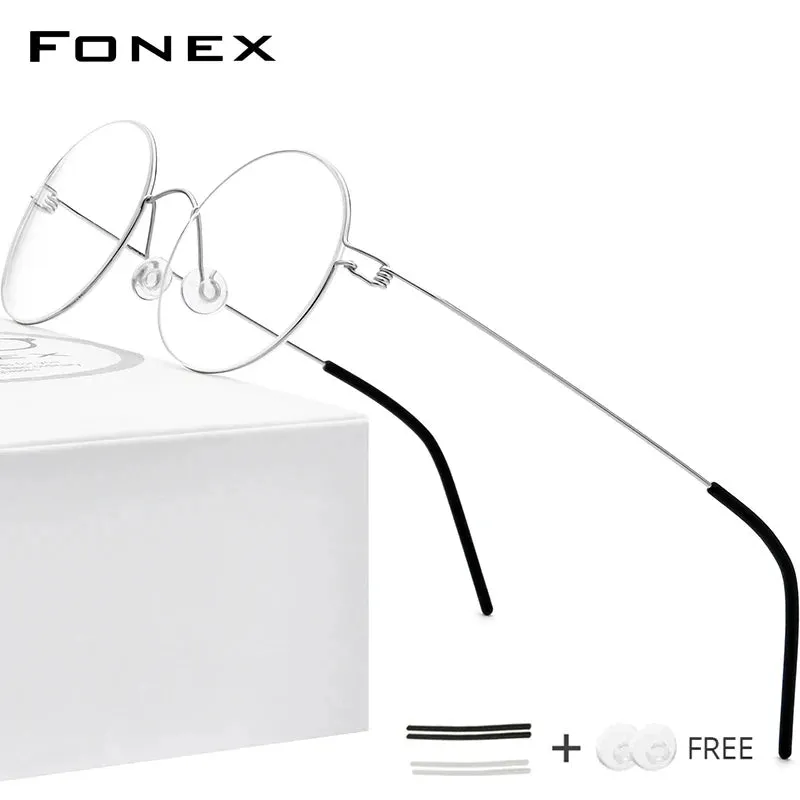 FONEX Screwless Eyewear Optical Eyeglasses Frame Women Round Myopia Optical Denmark Korean Glasses Frame Men Titanium 98607