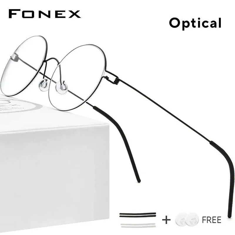 FONEX Screwless Eyewear Optical Eyeglasses Frame Women Round Myopia Optical Denmark Korean Glasses Frame Men Titanium 98607