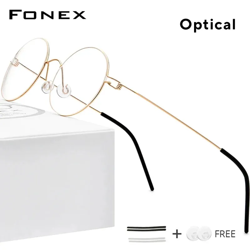 FONEX Screwless Eyewear Optical Eyeglasses Frame Women Round Myopia Optical Denmark Korean Glasses Frame Men Titanium 98607