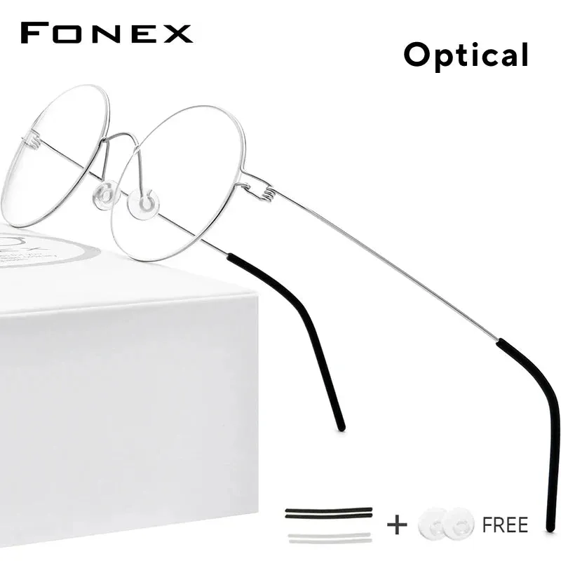 FONEX Screwless Eyewear Optical Eyeglasses Frame Women Round Myopia Optical Denmark Korean Glasses Frame Men Titanium 98607