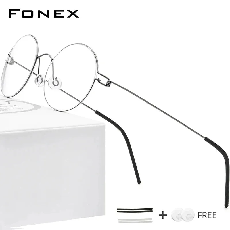 FONEX Screwless Eyewear Optical Eyeglasses Frame Women Round Myopia Optical Denmark Korean Glasses Frame Men Titanium 98607