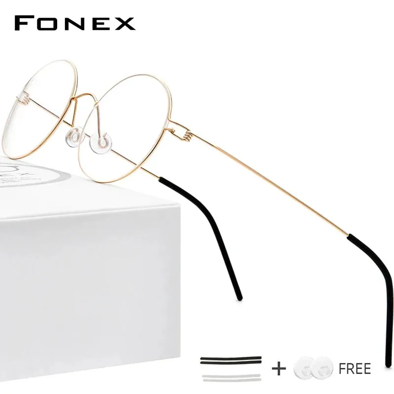 FONEX Screwless Eyewear Optical Eyeglasses Frame Women Round Myopia Optical Denmark Korean Glasses Frame Men Titanium 98607