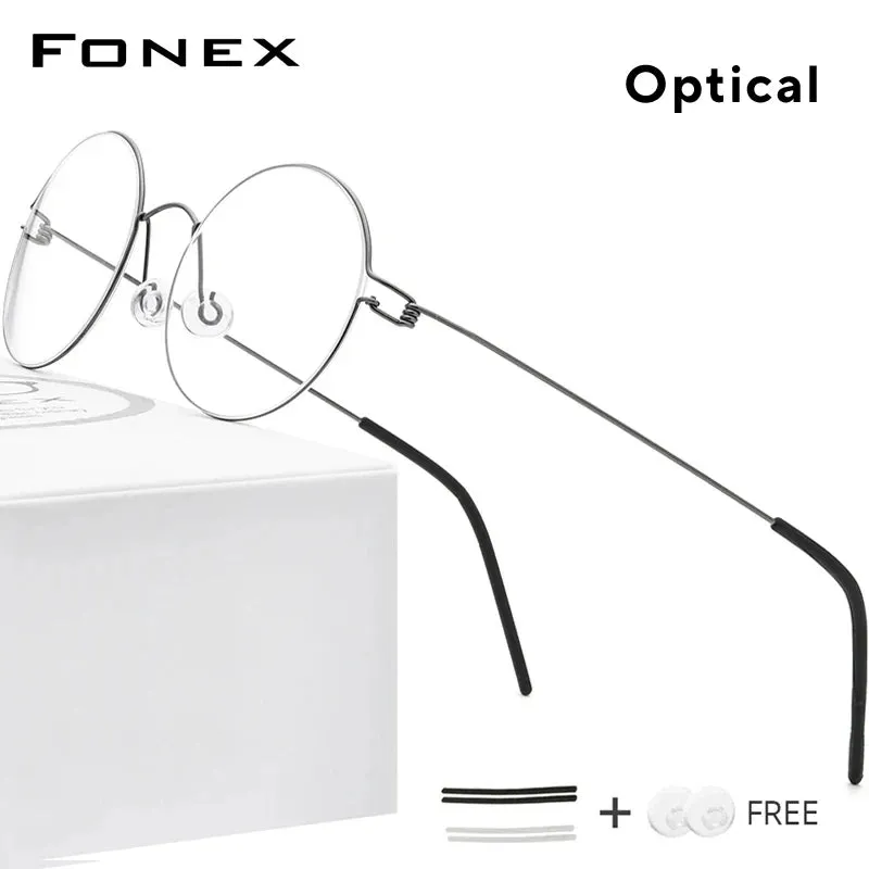 FONEX Screwless Eyewear Optical Eyeglasses Frame Women Round Myopia Optical Denmark Korean Glasses Frame Men Titanium 98607