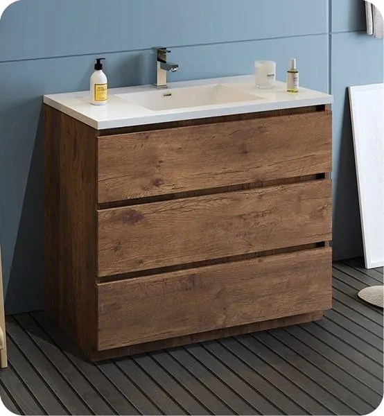 Fresca Lazzaro 42 Rosewood Free Standing Modern Bathroom Cabinet w/ Integrated Sink | FCB9342RW-I