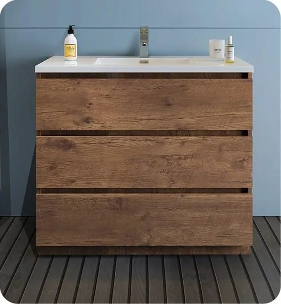 Fresca Lazzaro 42 Rosewood Free Standing Modern Bathroom Cabinet w/ Integrated Sink | FCB9342RW-I