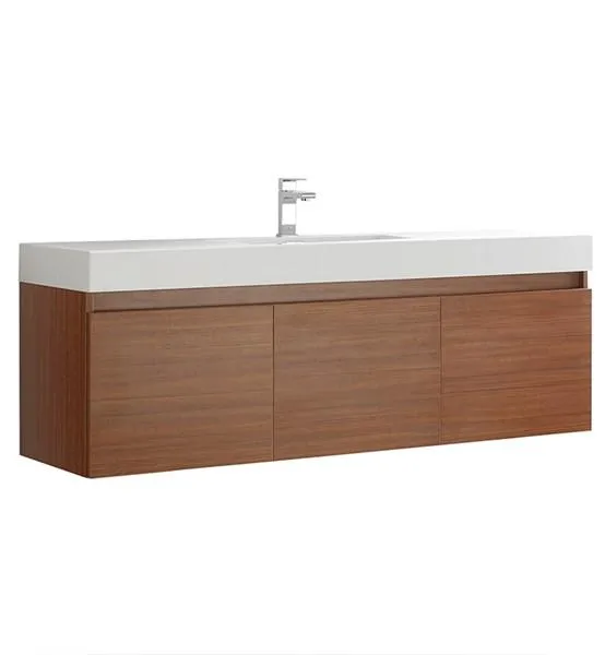 Fresca Mezzo 60 Teak Wall Hung Single Sink Modern Bathroom Cabinet w/ Integrated Sink | FCB8041TK-I