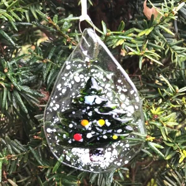 Fused Glass Ornament - Teardrop Christmas Tree