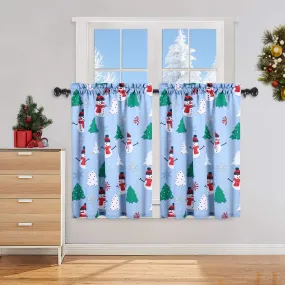 GARVEE Cafe Curtains 36 Inch, Christmas Snowman Printed Rod Pocket Short Window Curtains, Multicolor Xmas Tree and Snowflake PrintKitchen Window Curtain Sets for Bathroom, 27 x 36, Set of 2