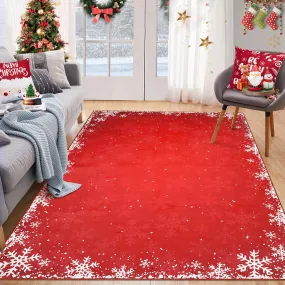 GARVEE Christmas Area Rug 8x10 Washable Living Room Rug Snowflake Area Rugs Christmas Large Decorative Rug Xmas Throw Carpet Washable Non Slip Holiday Rug forBedroom Living Room Farmhouse Room,Red