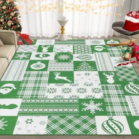 GARVEE Christmas Area Rug Non-Slip Festive Carpet - 1200GSM Polyester, Santa & Snowflakes, Washable, Ideal for Fireplace, Kitchen, Living Room, 2x6 FT