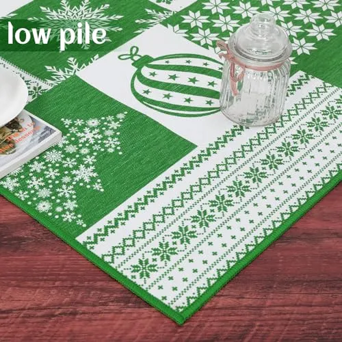 GARVEE Christmas Area Rug Non-Slip Festive Carpet - 1200GSM Polyester, Santa & Snowflakes, Washable, Ideal for Fireplace, Kitchen, Living Room, 2x6 FT