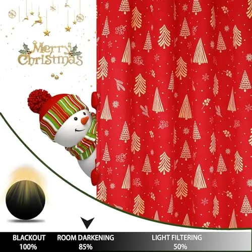 GARVEE Christmas Curtains for Living Room 2 Panels, Red Velvet Long Window Curtains, Floral Holiday Decoration Curtains, Thermal Insulated Room Darkening Curtain（Red, 52 x 63 Inches, 2 Panels）