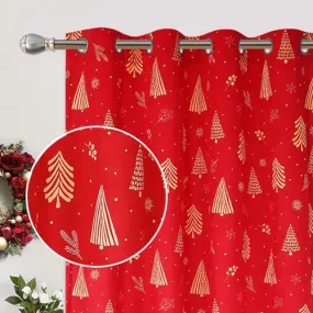 GARVEE Christmas Curtains for Living Room 2 Panels, Red Velvet Long Window Curtains, Floral Holiday Decoration Curtains, Thermal Insulated Room Darkening Curtain（Red, 52 x 63 Inches, 2 Panels）