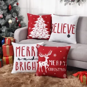 GARVEE Christmas Decorations Velvet Pillow Covers 18 x18 Set of 4 Farmhouse Decorative Throw Cushion Covers Deer Christmas Tree Snowflake Xmas Pillow Cases Outdoor Winter Holiday Decor Sofa Couch