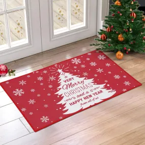 GARVEE Christmas Doormat 20 x 32 Inch Xmas Holiday Decorative Christmas Tree and Snowflake Welcome Mat for Home Decoration Non Slip Doormat Outdoor Indoor Entrance Floor Mat, Red