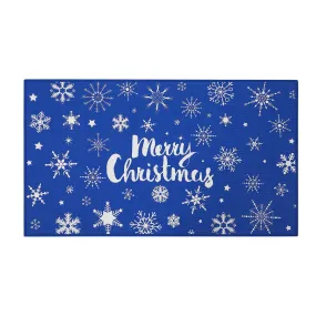 GARVEE Christmas Doormat Merry Christmas Door Mat Blue Snowflakes Non-Slip Indoor Outdoor Front Door Doormat Living Room Bedroom Entrance Rug Kitchen Floor Mat Home Festive Decoration 17 x 29