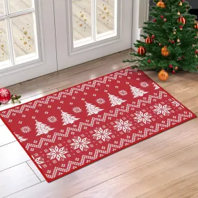 GARVEE Christmas Doormat Xmas Holiday Boho Style Christmas Tree and Snowflake Welcome Mat for Home Decoration Non Slip Door Mat Decorative Outdoor Indoor Entrance Floor Mat, 17 x 29 Inch