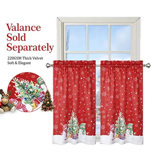 GARVEE Christmas Kitchen Curtain Cafe Curtain 36 Inch Tier Curtains Window Treatment Rod Pocket for Home Decor 2 Panels for Bathroom, Living Room Christmas Decoration