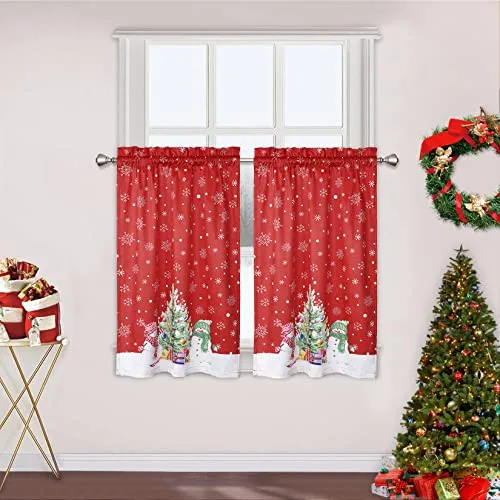 GARVEE Christmas Kitchen Curtain Cafe Curtain 36 Inch Tier Curtains Window Treatment Rod Pocket for Home Decor 2 Panels for Bathroom, Living Room Christmas Decoration