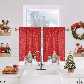 GARVEE Christmas Kitchen Curtain Cafe Curtain 36 Inch Tier Curtains Window Treatment Rod Pocket for Home Decor 2 Panels for Bathroom, Living Room Christmas Decoration