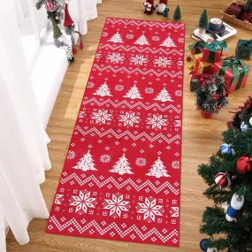 GARVEE Christmas Runner Rug Snowflake Xmas Tree Boho Hallway Area Rug, Machine Washable, Non-Slip, Polyester, 2x6 Feet, Festive Decor