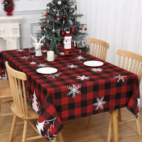 GARVEE Christmas Square Tablecloth 52x52 Inch Plaid Snowflake Xmas Tree Waterproof HolidayDecorationTablecloth Reusable Table Cover for Outdoor, Indoor Party Kitchen Dining Room