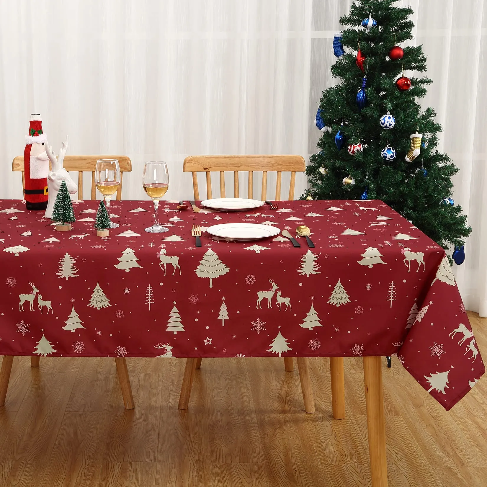 GARVEE Christmas Table Cloth Rectangle 60x84 Inch, Waterproof Holiday Xmas Deer Tree Kitchen Farmhouse Christmas Table Decorations for Home Dining Party, Oblong Table Cloth for Indoor Outdoor, Gold