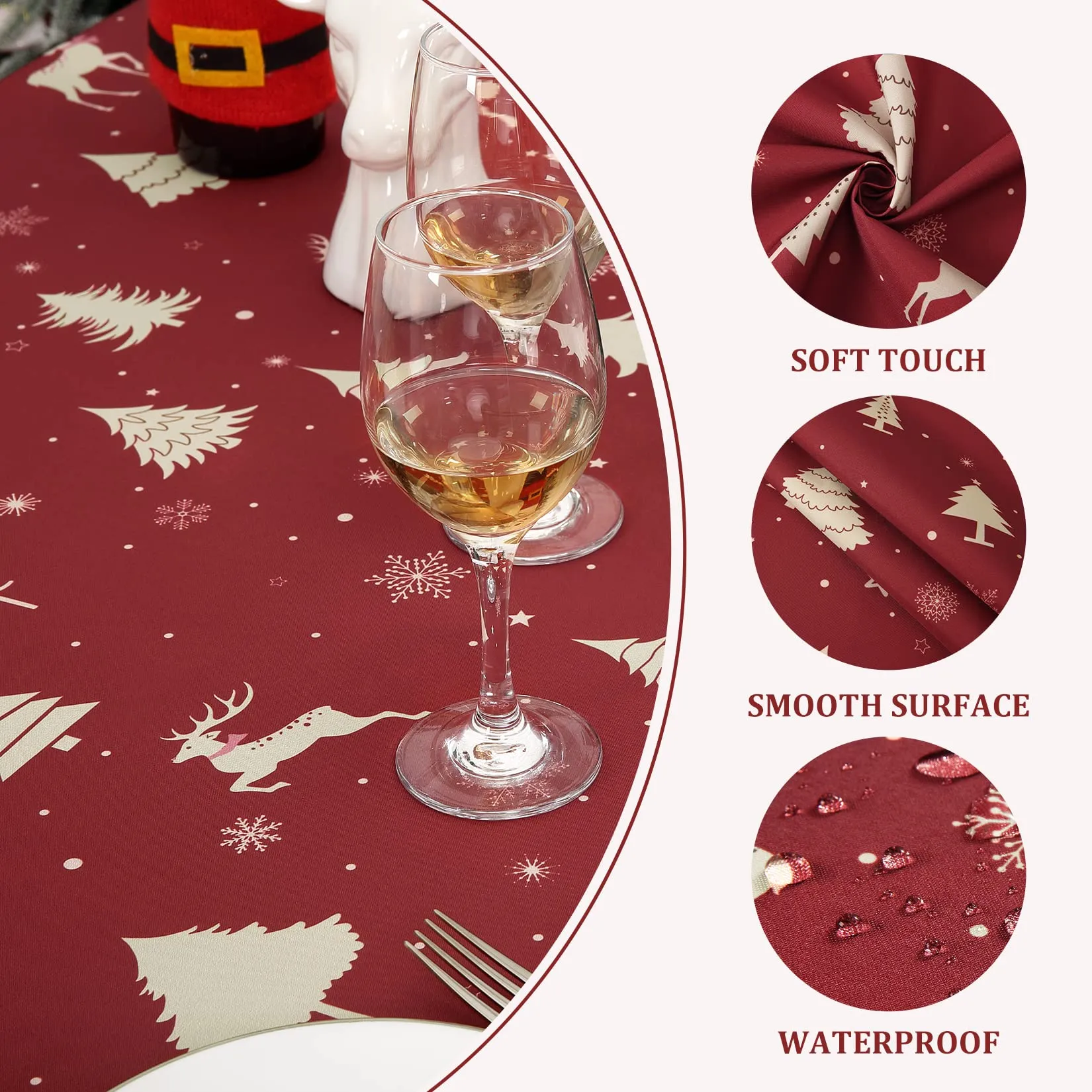 GARVEE Christmas Table Cloth Rectangle 60x84 Inch, Waterproof Holiday Xmas Deer Tree Kitchen Farmhouse Christmas Table Decorations for Home Dining Party, Oblong Table Cloth for Indoor Outdoor, Gold