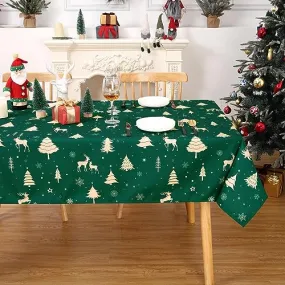 GARVEE Christmas Table Cloth Rectangle 60x84 Inch, Waterproof Holiday Xmas Deer Tree Kitchen Farmhouse Christmas Table Decorations for Home Dining Party, Oblong Table Cloth for Indoor Outdoor, Green