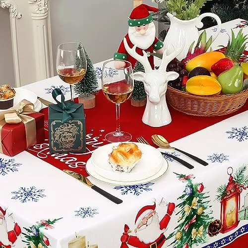 GARVEE Christmas Tablecloth, Christmas Table Cloths Rectangle 52 x 70 Inch, Santa Claus Xmas Tree Decorations Farmhouse Rustic Party Outdoor Table Decor Christmas Table Cover