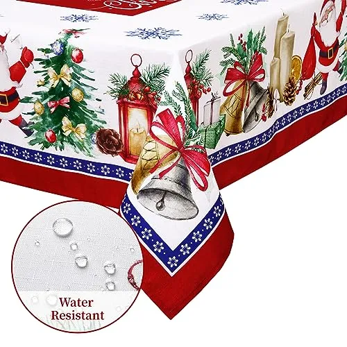 GARVEE Christmas Tablecloth, Christmas Table Cloths Rectangle 52 x 70 Inch, Santa Claus Xmas Tree Decorations Farmhouse Rustic Party Outdoor Table Decor Christmas Table Cover