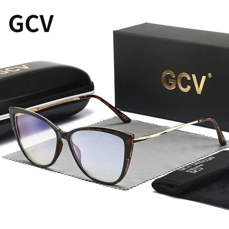 GCV Women Blue Light Blocking Glasses Sexy Fashion Cat Eye Eyeglasses Hinges Anti Blue Ray Computer Game Glasse Ultralight Frame