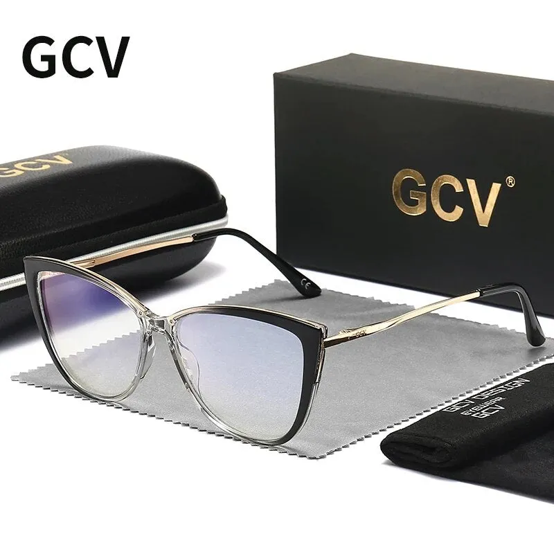 GCV Women Blue Light Blocking Glasses Sexy Fashion Cat Eye Eyeglasses Hinges Anti Blue Ray Computer Game Glasse Ultralight Frame