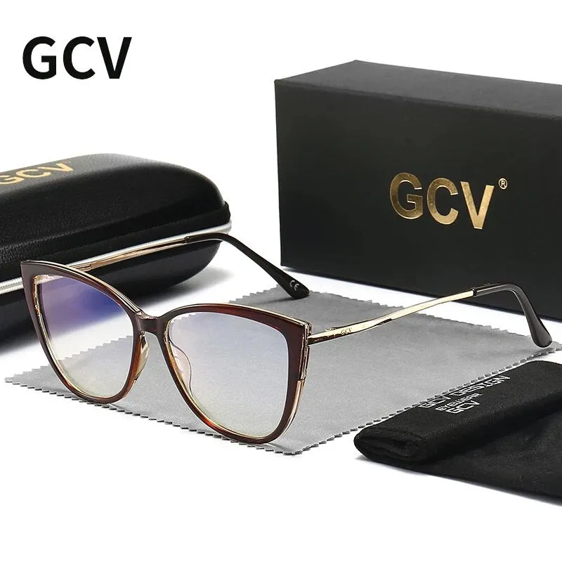 GCV Women Blue Light Blocking Glasses Sexy Fashion Cat Eye Eyeglasses Hinges Anti Blue Ray Computer Game Glasse Ultralight Frame