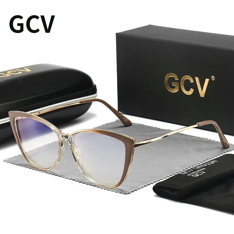 GCV Women Blue Light Blocking Glasses Sexy Fashion Cat Eye Eyeglasses Hinges Anti Blue Ray Computer Game Glasse Ultralight Frame