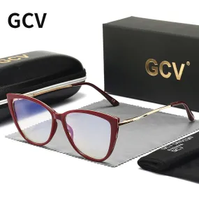 GCV Women Blue Light Blocking Glasses Sexy Fashion Cat Eye Eyeglasses Hinges Anti Blue Ray Computer Game Glasse Ultralight Frame