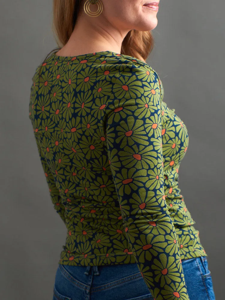 Gillian Wrap Top - Olive Floral