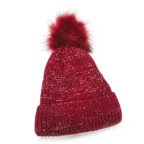 Glitter PomPom Hat - Dark Red